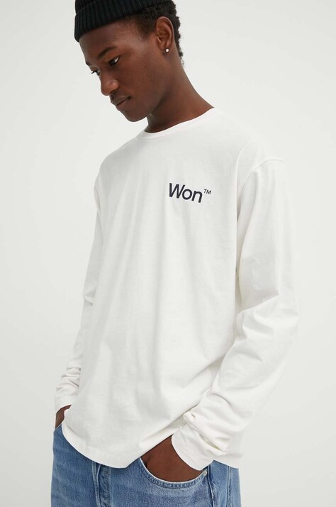 Won Hundred longsleeve din bumbac culoarea bej, cu imprimeu, 3146-12063