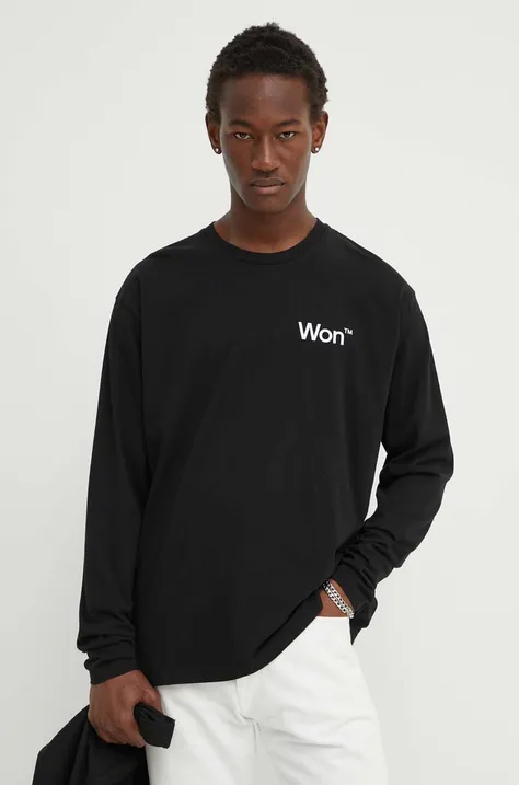 Bavlnené tričko s dlhým rukávom Won Hundred čierna farba, s potlačou, 3146-12063