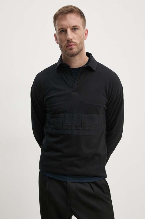 United Colors of Benetton longsleeve din bumbac culoarea negru, neted, 3G9WU3020