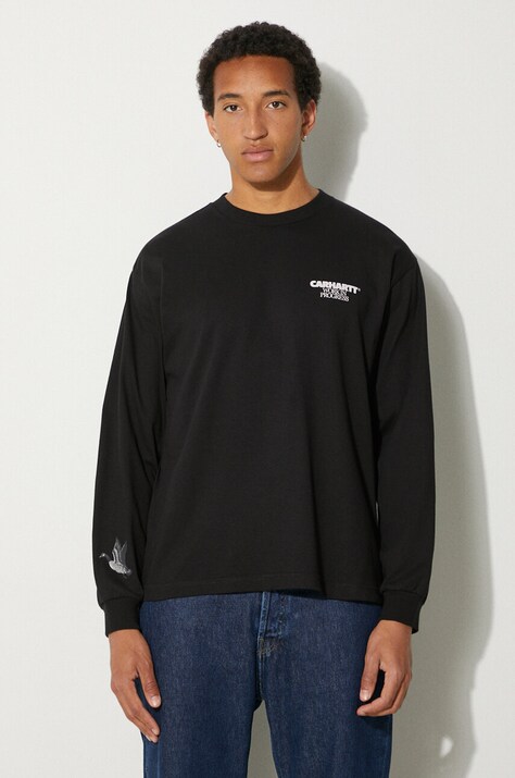 Памучна блуза с дълги ръкави Carhartt WIP Ducks в черно с принт I033663.89XX