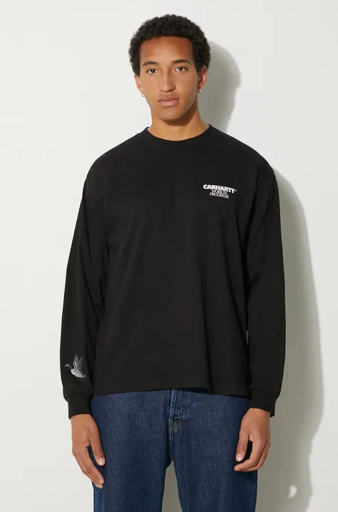 Bavlnené tričko s dlhým rukávom Carhartt WIP Ducks čierna farba, s potlačou, I033663.89XX