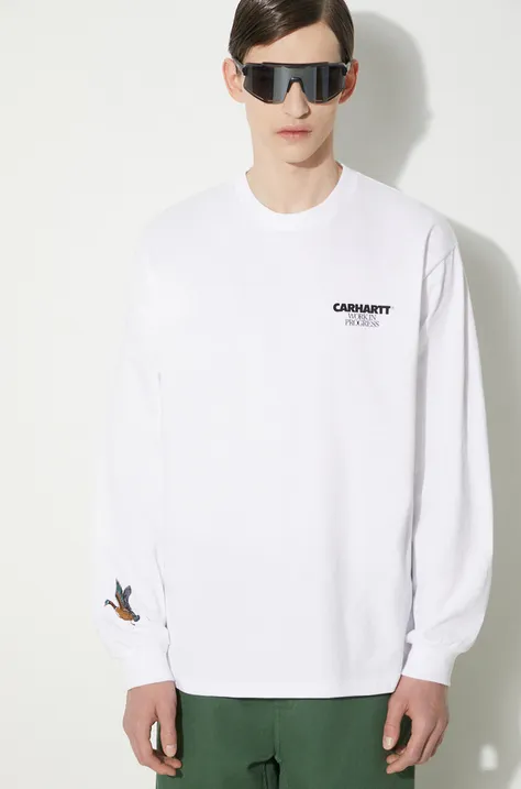 Bavlnené tričko s dlhým rukávom Carhartt WIP Ducks biela farba, s potlačou, I033663.02XX