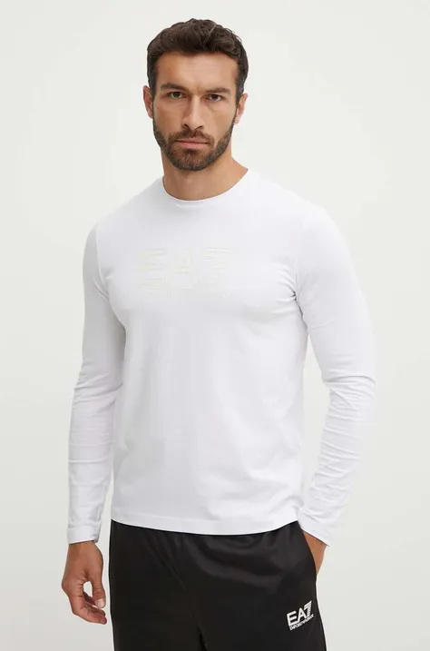Tričko s dlhým rukávom EA7 Emporio Armani pánske, biela farba, s potlačou, PJVQZ.6DPT64