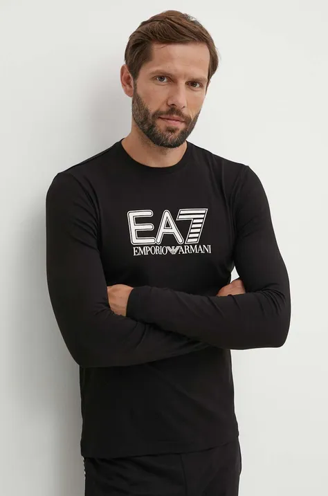 Majica dugih rukava EA7 Emporio Armani za muškarce, boja: crna, s tiskom, PJVQZ.6DPT64
