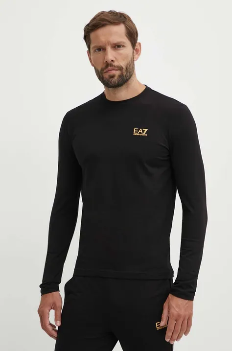 Tričko s dlhým rukávom EA7 Emporio Armani pánske, čierna farba, s potlačou, PJVQZ.8NPT28