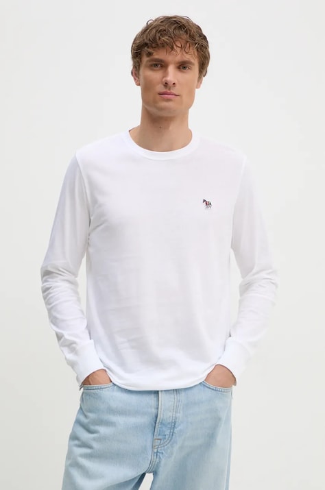 Хлопковый лонгслив PS Paul Smith цвет белый однотонный M2R.828R.KZEBRA