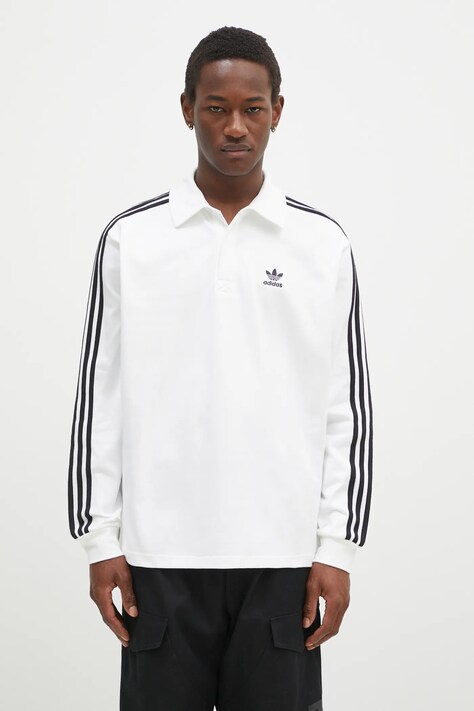 Памучна блуза с дълги ръкави adidas Originals Adicolor в бяло с десен IZ2459