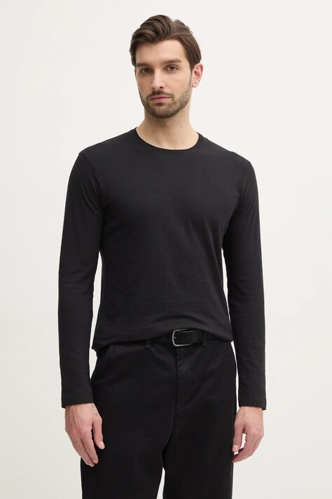 Sisley longsleeve din bumbac culoarea negru, neted, 3WF0S1013