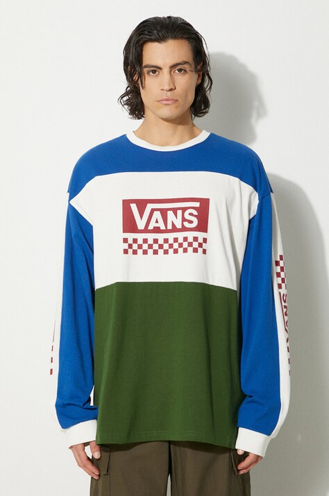 Bavlnené tričko s dlhým rukávom Vans Premium Classics LX Branded Panel s potlačou, VN000K2KBXU1