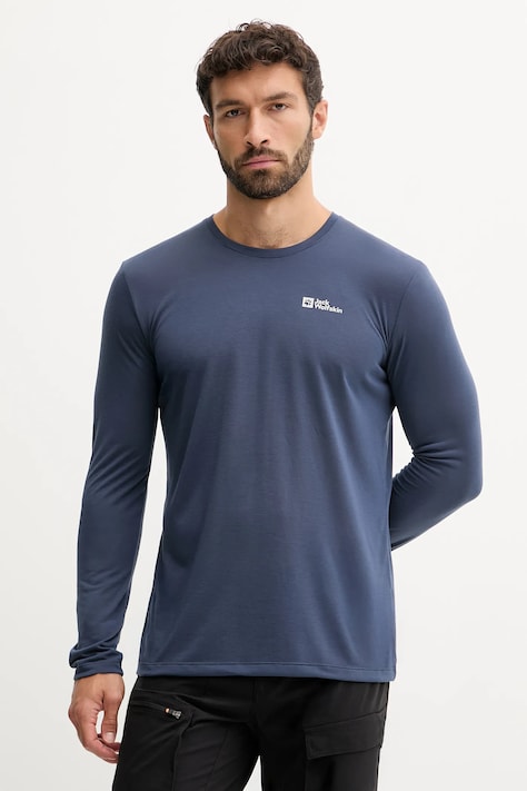Jack Wolfskin longsleeve sportowy Vonnan kolor granatowy gładki A60291
