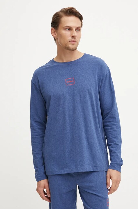 HUGO longsleeve lounge culoarea albastru marin, cu imprimeu, 50525229