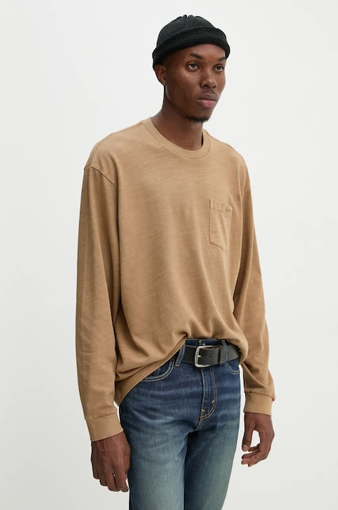 Levi's longsleeve din bumbac culoarea bej, neted, A9247