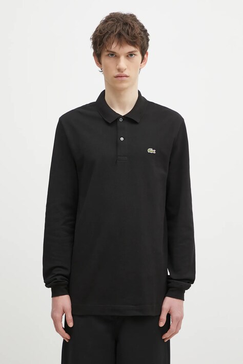 Lacoste cotton longsleeve top black color smooth PH4013