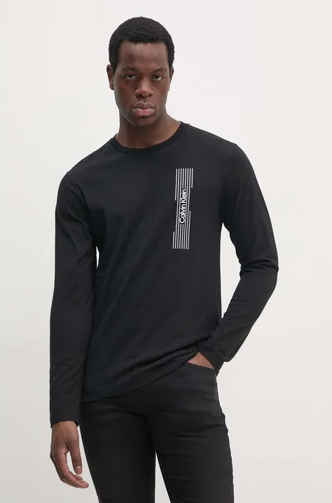 Хлопковый лонгслив Calvin Klein цвет чёрный с принтом K10K113589