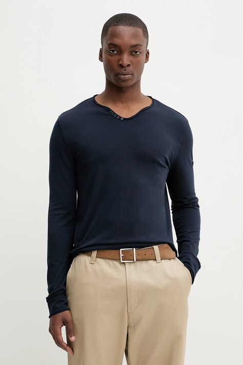 ZADIG&VOLTAIRE longsleeve bawełniany kolor granatowy gładki JMTN01630