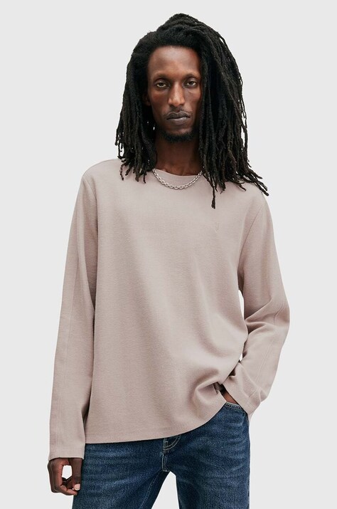 AllSaints longsleeve din bumbac ROWE culoarea bej, neted, M027JB