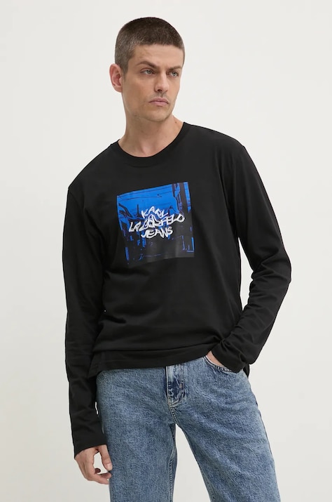 Pamučna majica dugih rukava Karl Lagerfeld Jeans boja: crna, s tiskom, 246D1708