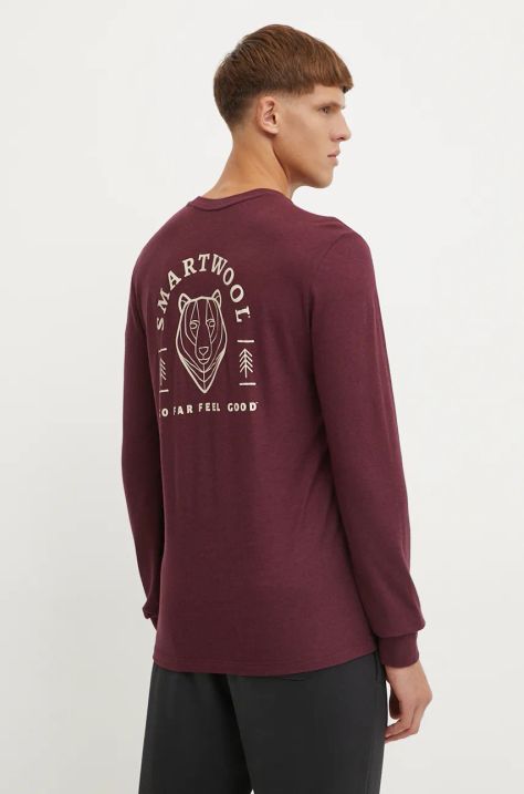 Smartwool longsleeve sportowy Bear Stare kolor bordowy z nadrukiem SW002598