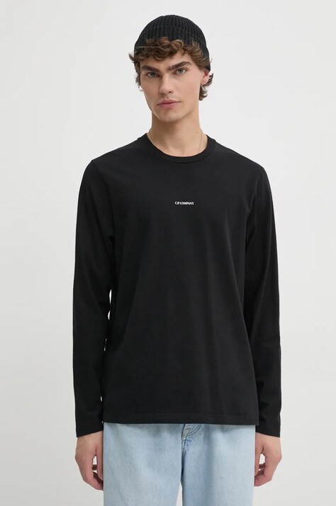 C.P. Company longsleeve din bumbac culoarea negru, cu imprimeu, 17CMTS284A005870G