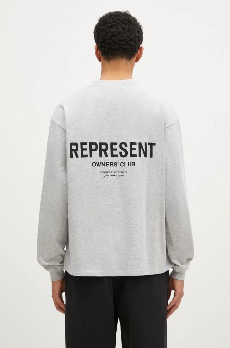 Represent longsleeve din bumbac Represent Owners Club culoarea gri, cu imprimeu, OCM41119.158