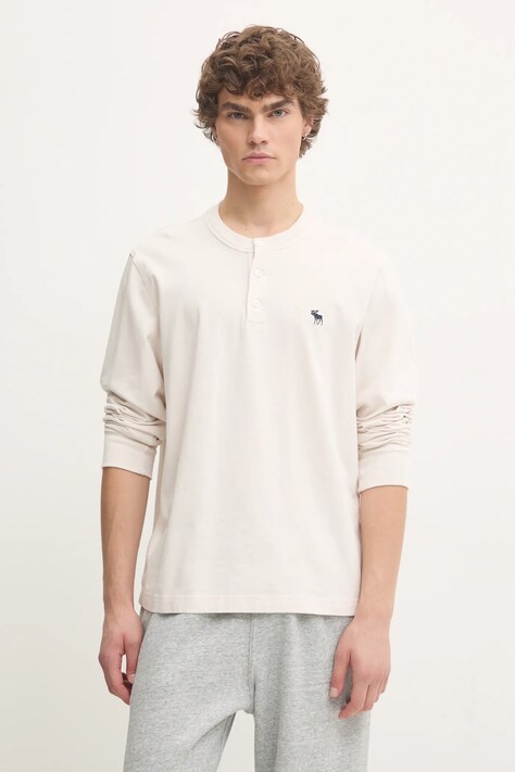 Abercrombie & Fitch longsleeve din bumbac culoarea bej, neted, KI124-4534
