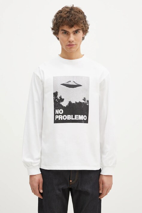 No Problemo longsleeve bawełniany Visitors kolor biały z nadrukiem NP60024.02