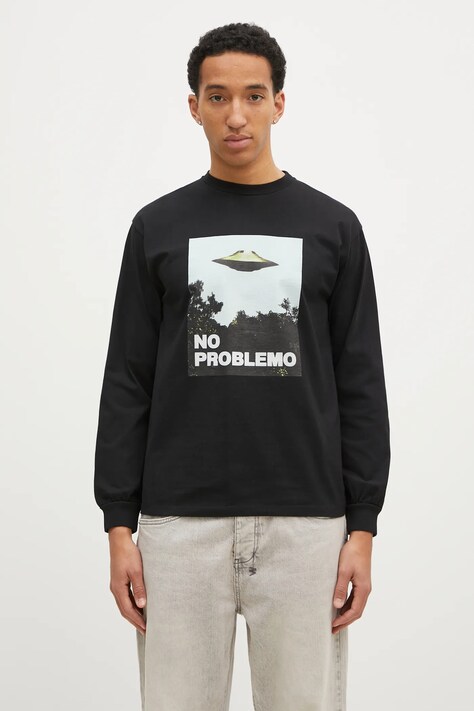No Problemo longsleeve bawełniany Visitors kolor czarny z nadrukiem NP60024.02