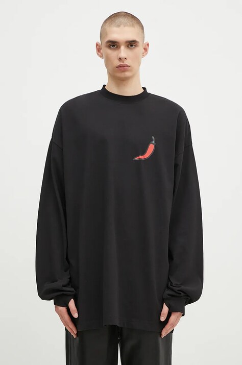 032C cotton longsleeve top ''Office Fruit'' Oversized Longsleeve black color with a print F24-URC-0271-050