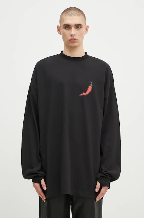 Bavlněné tričko s dlouhým rukávem 032C ''Office Fruit'' Oversized Longsleeve černá barva, s potiskem, F24-URC-0271-050