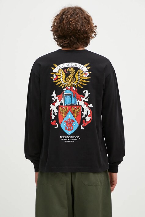 Бавовняний лонгслів NEIGHBORHOOD Tee Longsleeve-13 колір чорний з принтом 242PCNH.LT13