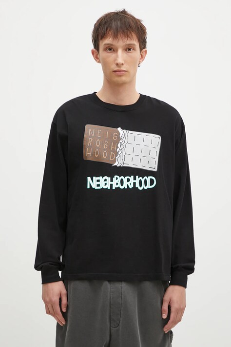 Бавовняний лонгслів NEIGHBORHOOD Tee Longsleeve-13 колір чорний з принтом 242PCNH.LT18