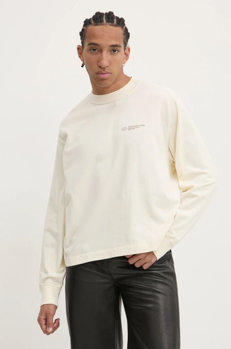 Abercrombie & Fitch longsleeve din bumbac culoarea bej, neted, KI123-4080