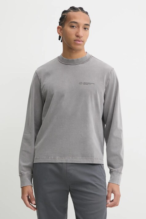 Abercrombie & Fitch longsleeve bawełniany kolor szary gładki KI123-4080