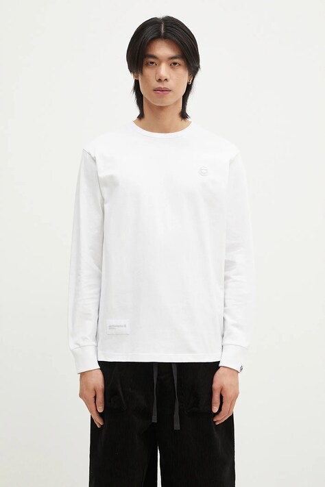 Памучна блуза с дълги ръкави AAPE Moon Face Logo в бяло с изчистен дизайн AAPLTM1540XXN
