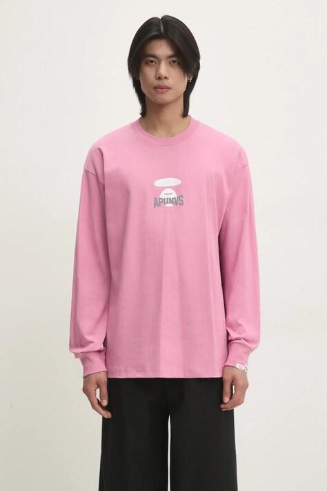 Pamučna majica dugih rukava AAPE Basic Long boja: ružičasta, s tiskom, AAPLTM1559XXN