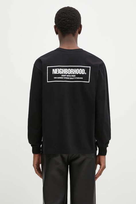 Бавовняний лонгслів NEIGHBORHOOD колір чорний з принтом 242PCNH.LT01