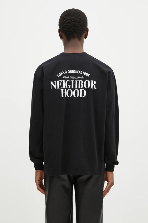 NEIGHBORHOOD cotton longsleeve top black color with a print 242PCNH.LT02
