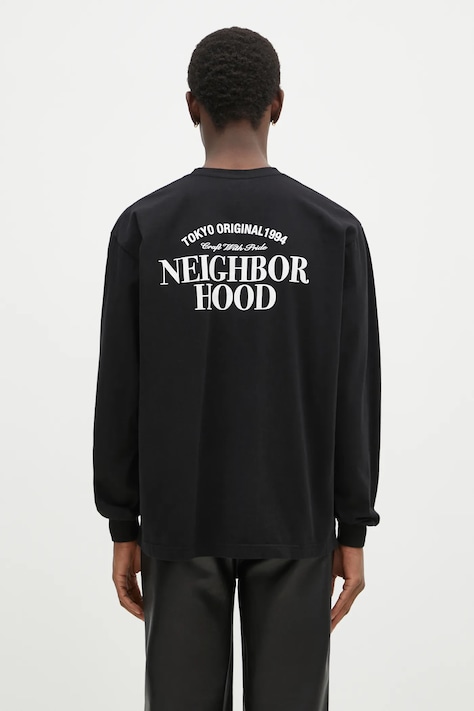 NEIGHBORHOOD cotton longsleeve top black color with a print 242PCNH.LT02
