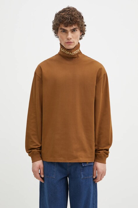 PLEASURES cotton longsleeve top Satisfaction Turtleneck brown color smooth P24W026