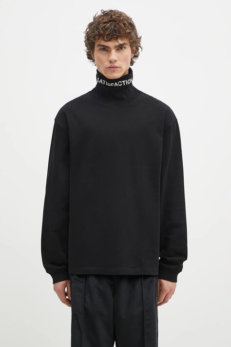 PLEASURES cotton longsleeve top Satisfaction Turtleneck black color smooth P24W026