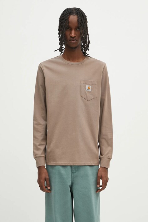 Carhartt WIP longsleeve din bumbac L/S Pocket T-Shirt culoarea maro, uni, I030437.1YJXX