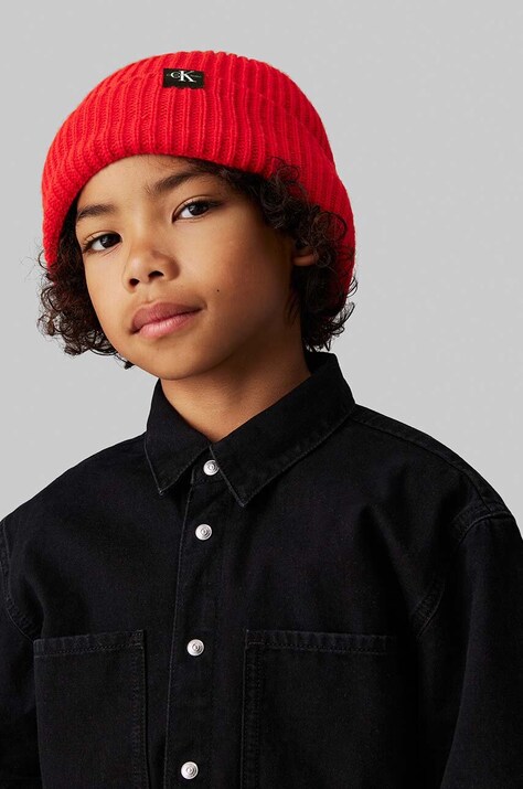 Παιδικός σκούφος Calvin Klein Jeans χρώμα: κόκκινο, IU0IU00440
