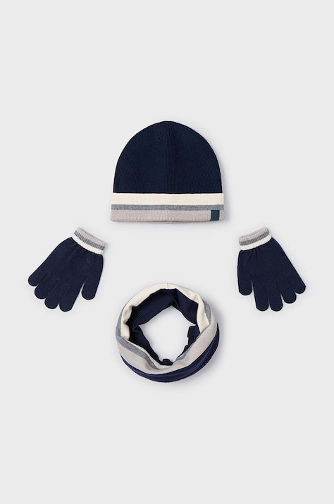 Detská čiapka, šál a rukavice Mayoral tmavomodrá farba, 10823