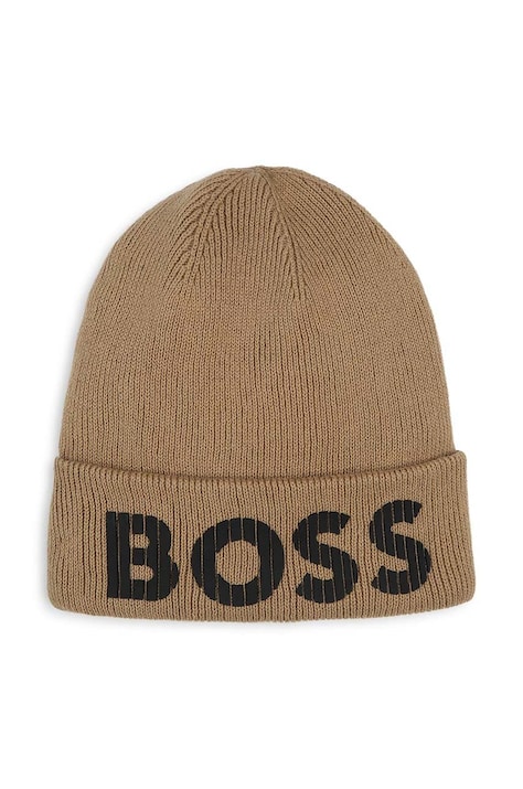 Детска памучна шапка BOSS в бежово J51564