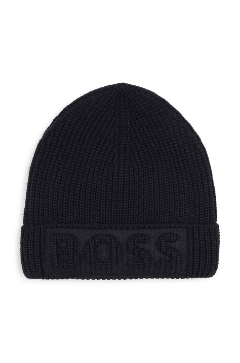 Детска шапка с вълна BOSS в тъмносиньо  J51565