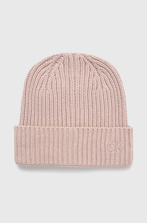 Calvin Klein czapka z domieszką wełny kolor różowy  K60K612033