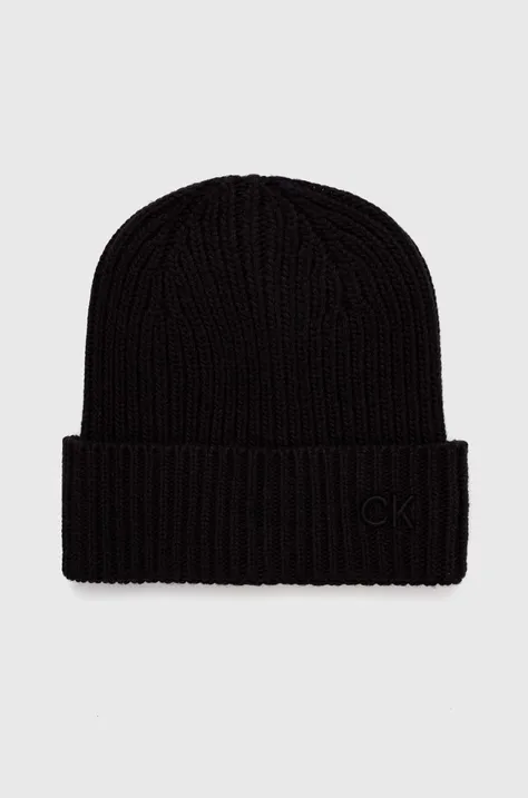 Čepice z vlněné směsi Calvin Klein černá barva, K60K612033