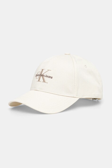 Calvin Klein Jeans șapcă de baseball din bumbac culoarea bej, cu imprimeu, K60K612317