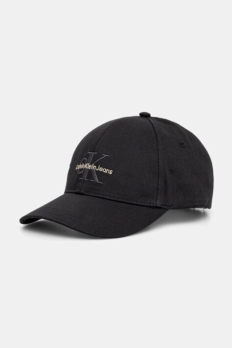 Bavlněná baseballová čepice Calvin Klein Jeans černá barva, s aplikací, K60K612317