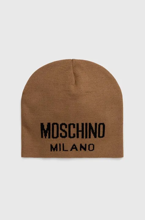 Вовняна шапка Moschino колір коричневий з тонкого трикотажу вовна M5802 60016